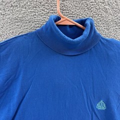 VINTAGE Izod T Shirt Men Medium Blue Turtle Neck Base Layer Casual Fleece 90s