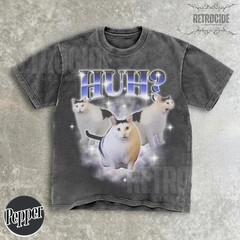HUH Funny Dank Cat Meme Tee Shirt Gift for Woman and Man Ugly Shirts Unhinged T