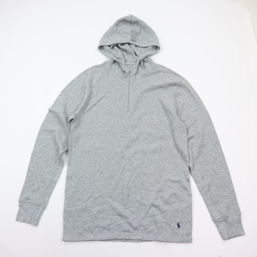 Polo Ralph Lauren Waffle Knit Thermal Hoodie Shirt Mens Medium Gray 1/4 Zip