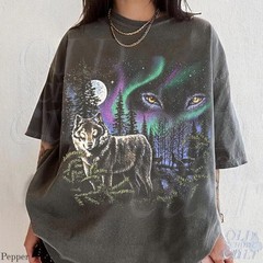 Wolf Vintage 90s Graphic T-Shirt Retro Forest Moon Northern Lights