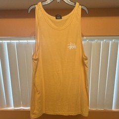 Stussy Cut Tag Men’s Yellow Cotton Logo Graphic Crew Neck Sleeveless Tank Top M