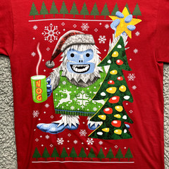 Abominable Snowman Christmas Shirt Mens Medium Egg Nog Tree Snow Spirit Red