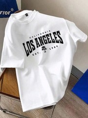 Men’s White Knitted Fabric T-Shirt With Los Angeles Graphic Print