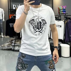 New Fashion Hot Diamond Trend Rhinestones Summer Short Sleeve Luxury Men T-Shirt