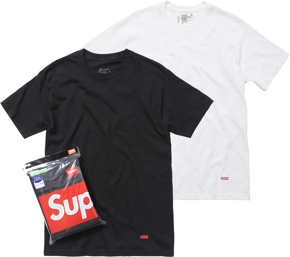 New Pack of 2 – Supreme x Hanes Tagless Tees T-Shirt Black & White – Size Small