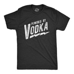 Mens Powered By Vodka T Shirt Funny Liquor Lovers Drinking Tee for Guys