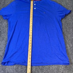 Tommy Hilfiger Mens Blue Slub Cotton Short Sleeve Henley Shirt Size L