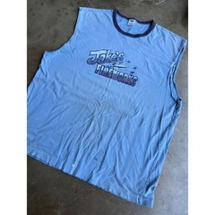 Old Navy Jakes Fireworks Vintage Y2K Ringer Tank Top Blue Distressed Mens XL