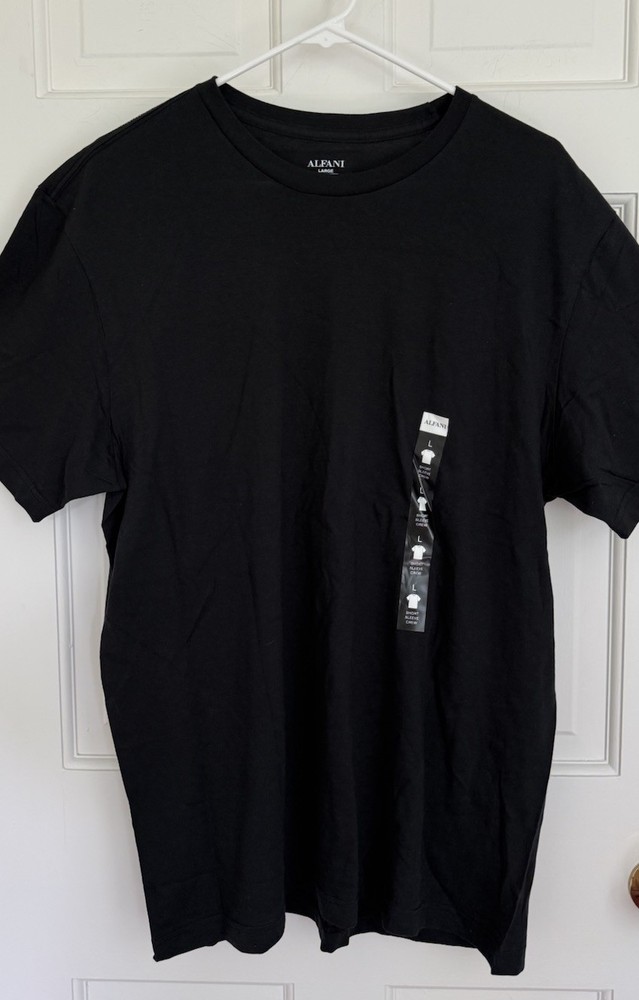 NEW Alfani Short Sleeve Crew T Shirt BLACK 100% Combed Cotton Men’s L