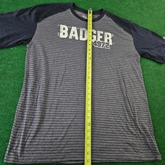 Badger Sport 4972 Graphic T Shirt Mens Large Raglan Short Sleeve Striped Gray