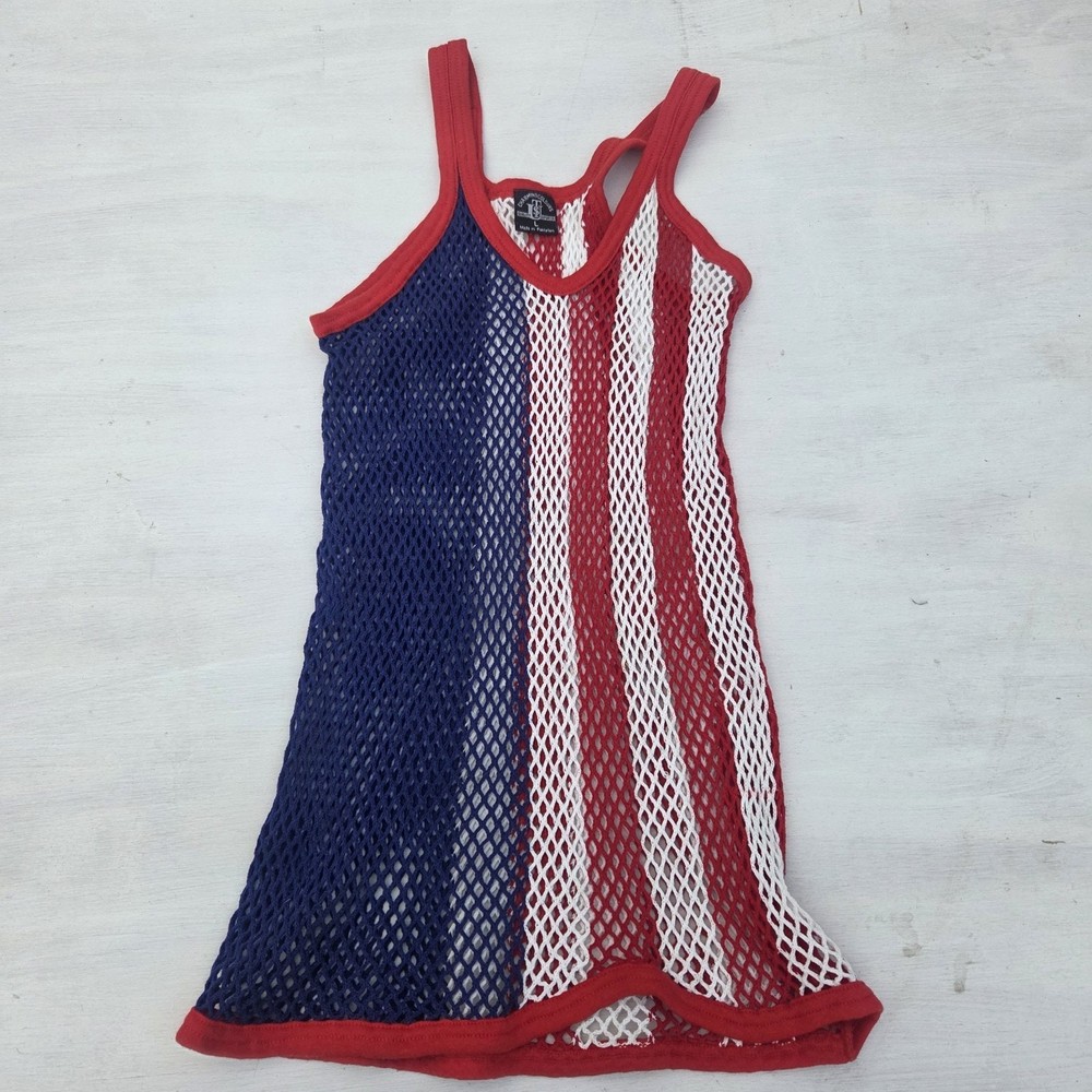 Vintage Mesh Fishnets T Shirt Tank Top Large Punk Rave Goth Country 80/90s Flag