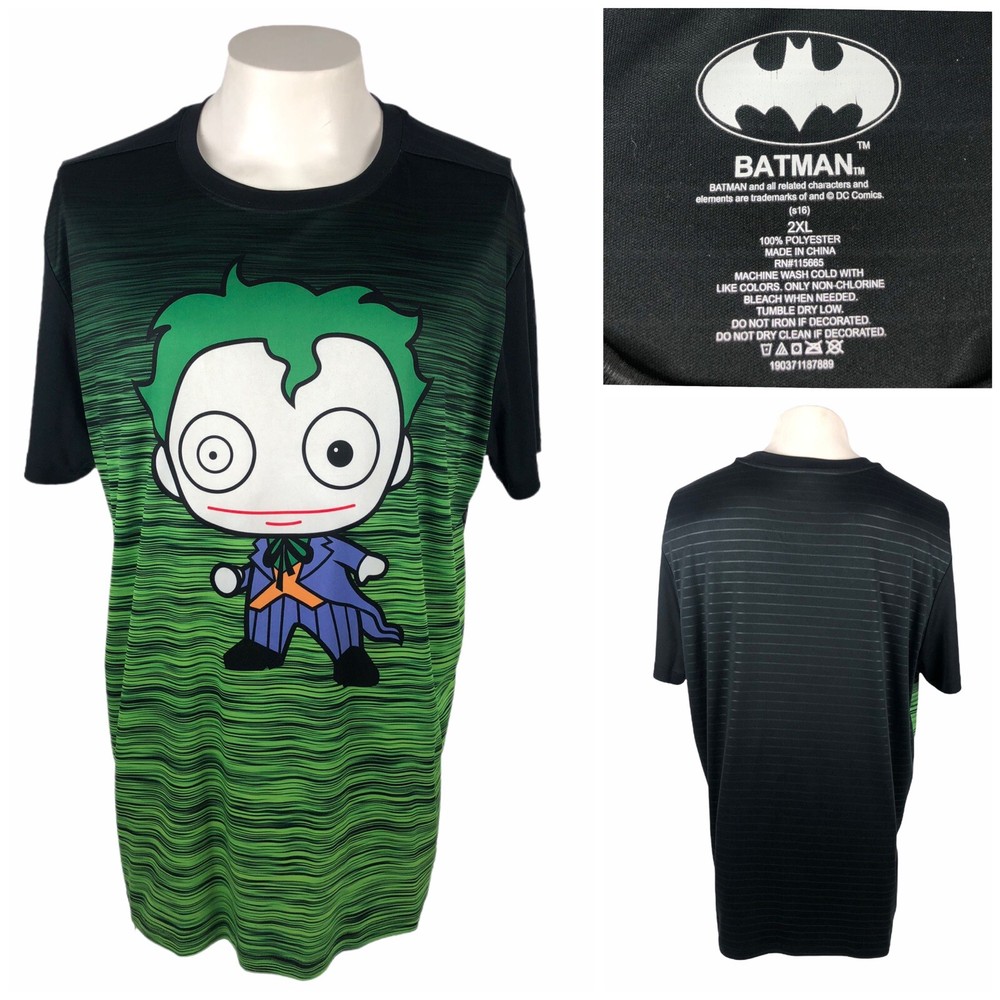 Joker DC Comics Mens 2XL Shirt Green 100% Polyester Active Heathered Batman