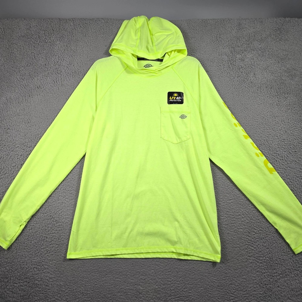 Dickies Fast Dry Hooded Shirt Mens Medium Yellow Hi Viz Long Sleeve UV40 NWT