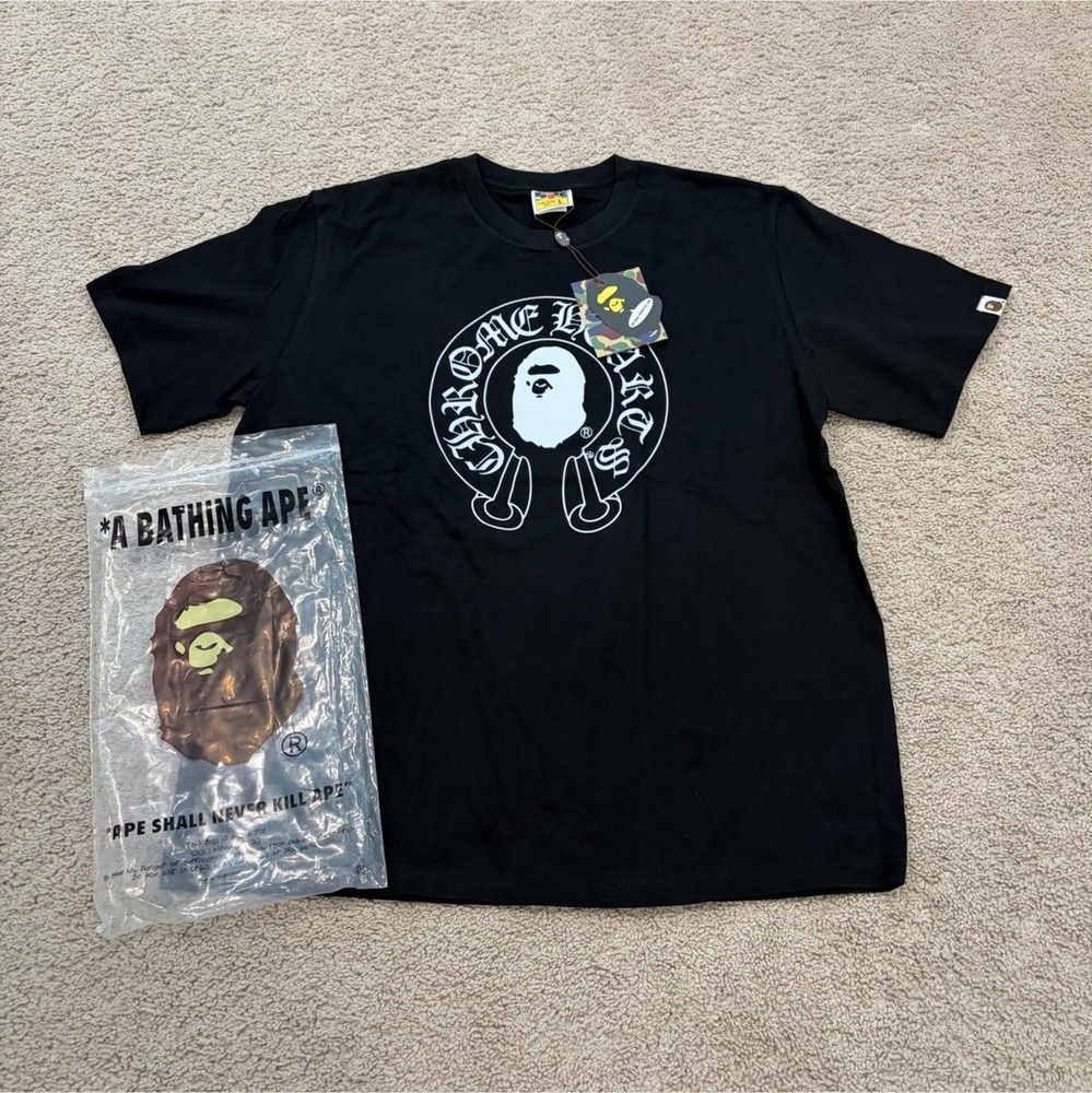 A Bathing Ape Baby Milo Men’s Black Graphic Crew Neck T-Shirt Size L Cotton