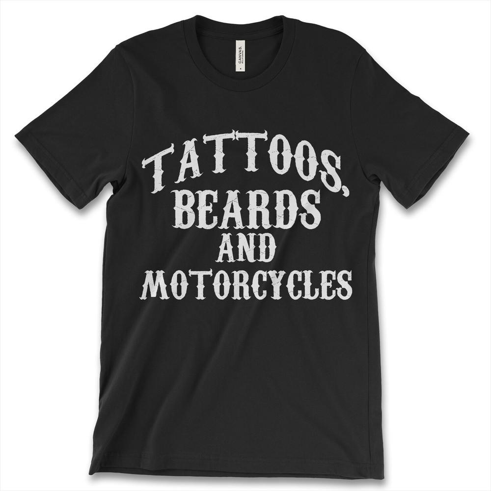 TATTOOS Beards And Motorcycles New Mens Shirt Biker Ride Short Sleeve Summer Tee