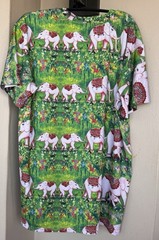 Tommy Vann Short Sleeve T-Shirt Pink Elephants/Green Floral Indian Art To Wear L