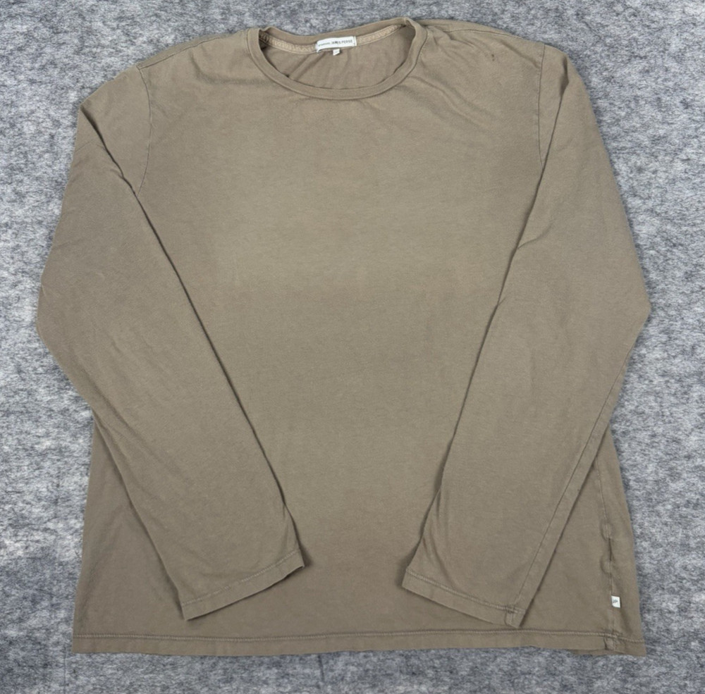 James Perse Standard Shirt Mens 4 Taupe Crew Neck Cotton Long Sleeve Made in USA