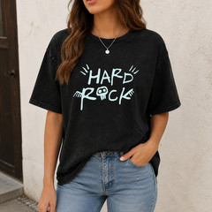 Music Rock Graphic T-Shirt Pre-Washed Black Cotton Vintage Washed Unisex Tee
