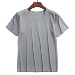 Men’s Breathable Ice Silk Tee Short Sleeve Loose Fit Round Neck Home Top