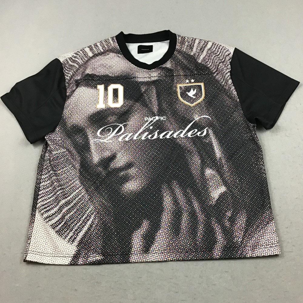 PacSun Jersey Men Large Black Pacific Palisades Religious Graphic Soccer Shirt L