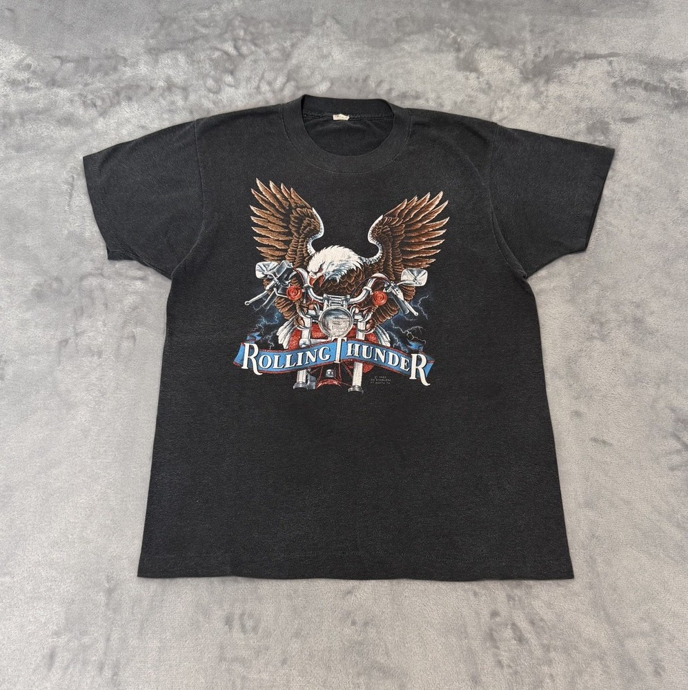 Vintage 80’s 3D Emblem Harley Davidson Rolling Thunder T-Shirt Men’s Size Large