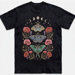 Celestial Moth T-Shirt Luna Moon Phase Flower Cottagecore Witchy Tee