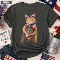 Patriotic Cat Vintage Retro Shirt Funny 4th July Two Cats Cat Lover Gift Tee