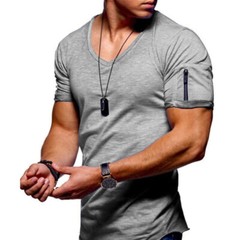 Mens Slim Fit Muscle T Shirt Tops Summer Casual V Neck Short Sleeve Blouse Tee