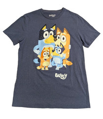 Bluey Family Graphic T-Shirt Size LG Adult Unisex Crew Neck Short Sleeve Heather