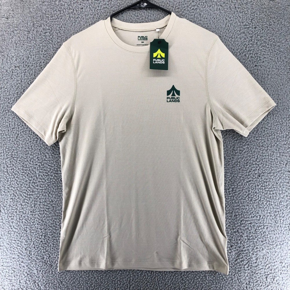 Public Lands Men’s Size M Stone Quarry HTR Retro Performance Stripe Tee Shirt