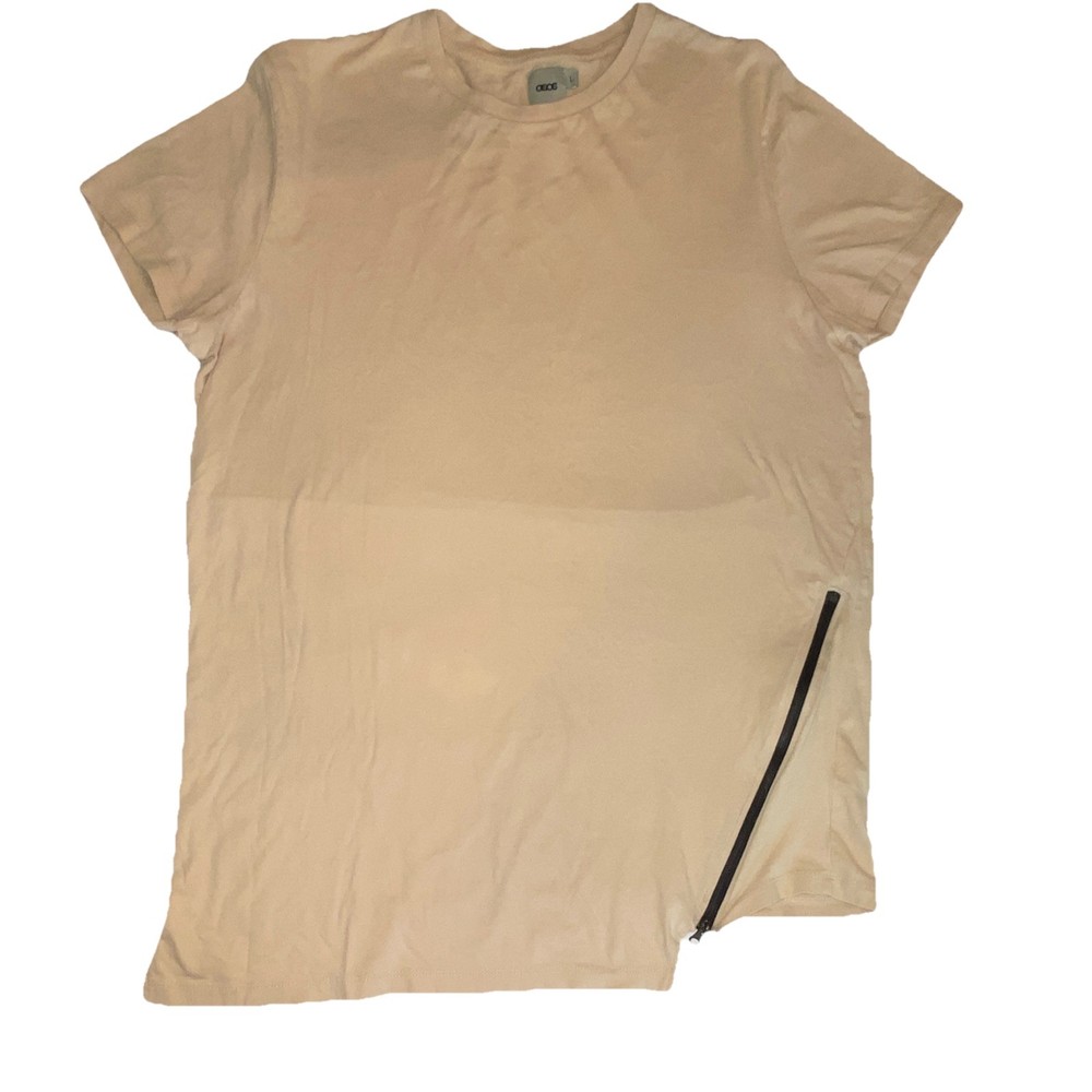 ASOS Men’s Beige Solid Crew Neck Short Sleeve T-Shirt w/ Zipper Accent L