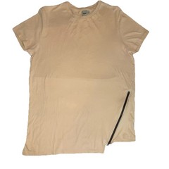 ASOS Men’s Beige Solid Crew Neck Short Sleeve T-Shirt w/ Zipper Accent L