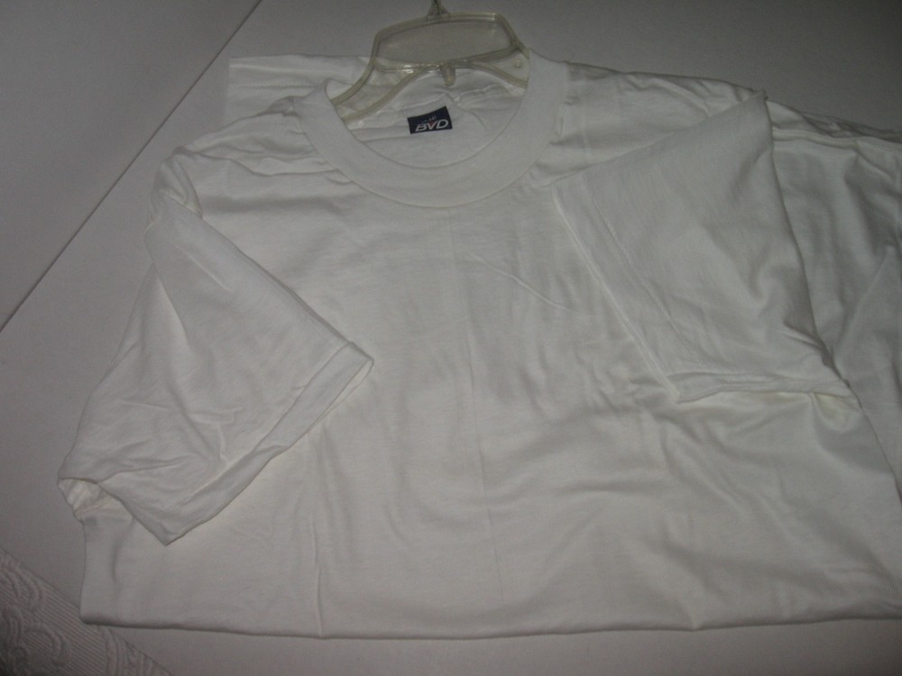 New Vintage BVD White Blank Single Stitch Combed Cotton T-Shirt Mens Large USA