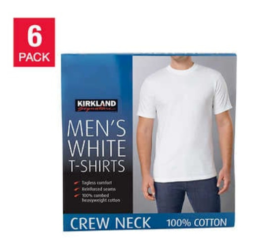 NEW 6 pack of Kirkland T Shirts men’s White Crew Neck 100% Cotton Tees PICK SIZE