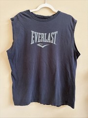 Vintage Everlast Muscle Shirt—Embroidered Logos—Faded Black Men’s Size Large
