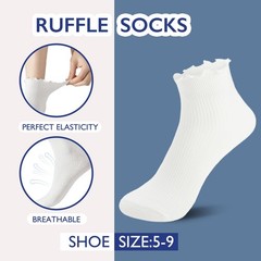 Ruffle Socks Women, Turn-Cuff Casual Cute Ruffle Ankle Socks 6 Pairs Mixed Color