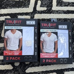 Tru Fit Men’s Cotton Knit V-Neck T-Shirt 2 Pack, Lot Of 2, Men’s M, Wht, NIB