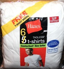 Hanes Men’s White 6-Pk Crew Neck Tagless T-Shirts Small (34-36″)