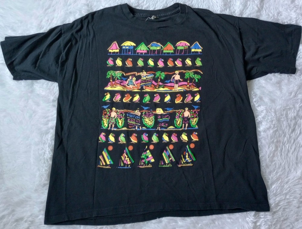 VTG Parrot Tropical Single Stitch Mens T-Shirt Colorful One Size Tiki Hula