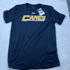 CANES BASEBALL Under Armour T Shirt Fan Gear Loose Black White Yellow