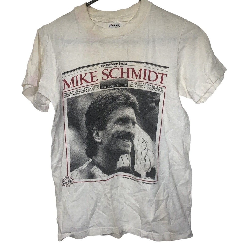 Vintage 1989 Mike Schmidt Philadelphia Phillies Front Pages MLB Stedman Shirt S