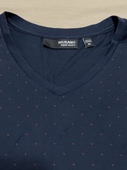 Murano Liquid Luxury Navy Blue Polka Dot Men’s V-Neck Short Sleeve T-Shirt M