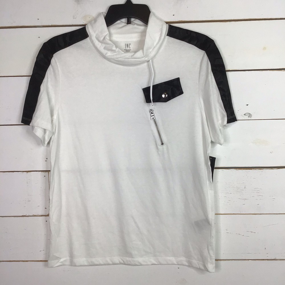 New INC Cowl Neck TShirt Short Sleeve White Pure Men’s Large