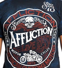 Affliction Men American Customs Shirt Motorcycle Skull Wings Cobalt Blue/Black