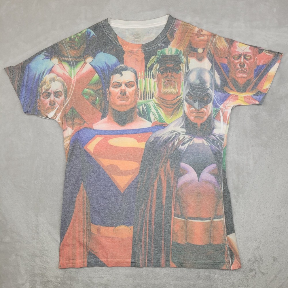 Justice League Shirt Men Large DC Comics Book All Over Print AOP Batman Superman