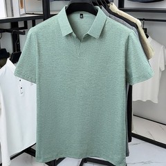 Short Sleeve V Neck Lapel T-Shirt for Men Breathable Business Casual Top