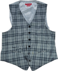John Varvatos Men’s Gray Plaid Vest M Polyester Viscose Spandex