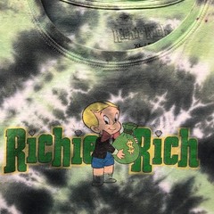 Richie Rich Shirt XL Men Short Sleeve Tie Dye Green 1970 Comic Money Bag Graphic
