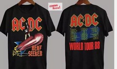 1988 Heatseeker World Tour ACDC Band Cotton Black Full Size 2 Sided Shirt