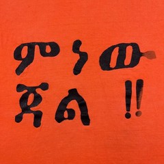 Vtg T Shirt Mens Large Amharic Ethiopian Eritrea Orange Single Stitch USA